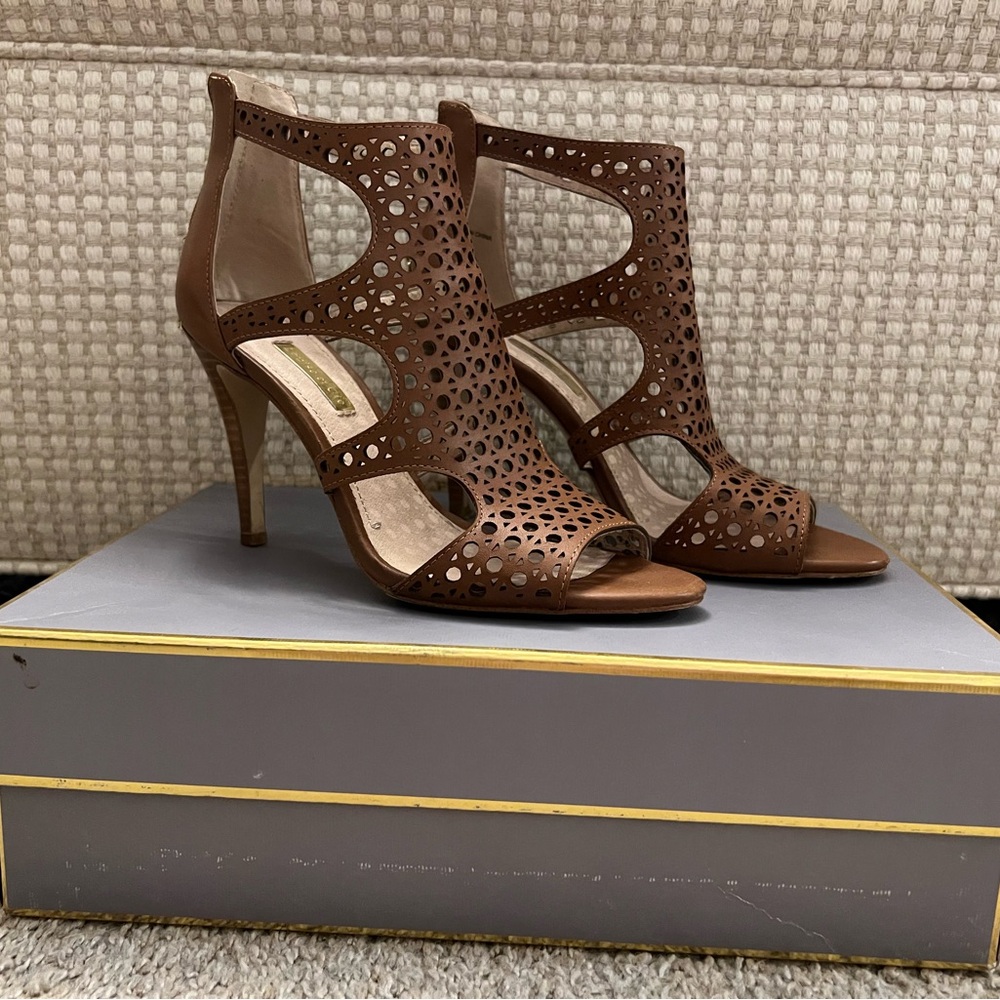 Louise et Cie Brown Laser-Cut Heeled Sandals